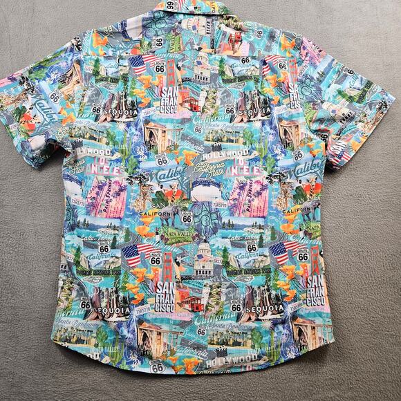 Island Crew Aloha Shirt Mens 2XL California State Print Yosemite Route 66 Travel - Picture 2 of 8